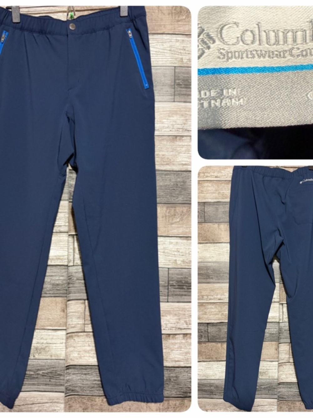 Columbia Joggers Hiking Pants Boys XL (18-20) Navy Blue Zipper Pocket Inseam 30